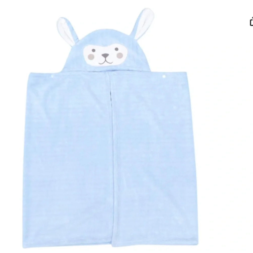 Kids Bath Towel Hood Fleece Bathrobe Quick Dry Hooded Blue Poncho for Children